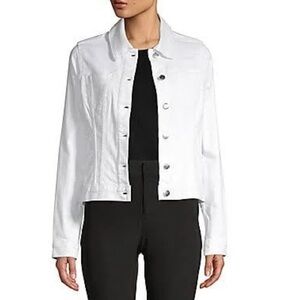 Karl Lagerfeld Paris Womens White Denim Jacket Large Back Logo Script‎ Size S